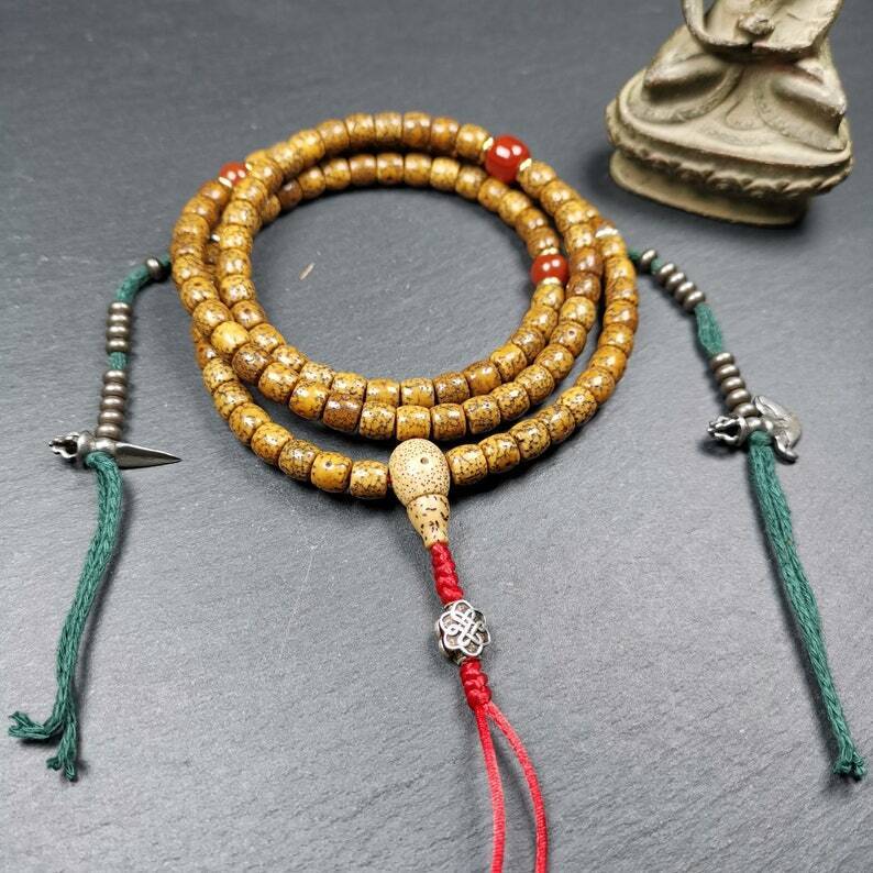 Mala mit Lotusperlen, 7 mm große Gebetsperlen-Halskette, 71 cm