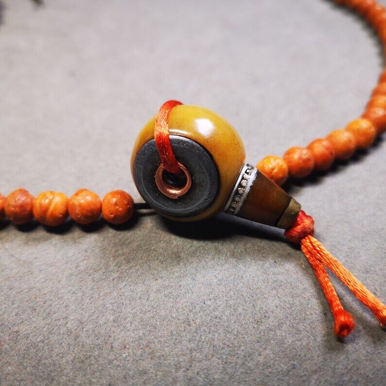 Yak Bone 3-Hole Prayer Bead,Mala Bead,0.95"