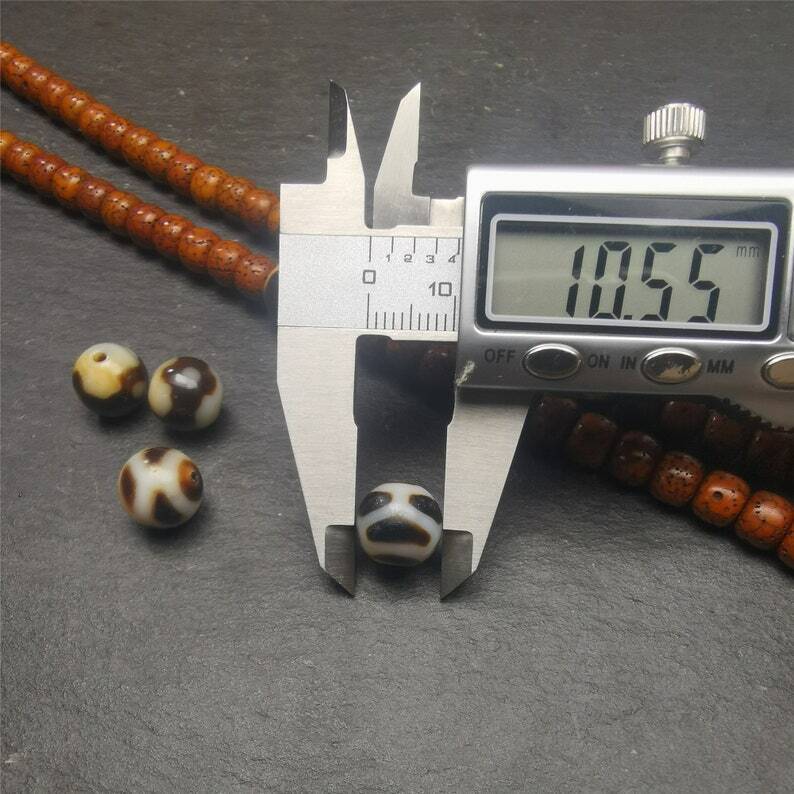 Gandhanra Pair of Tibetan Round Dzi Bead,Spacer Marker Beads for Mala,Necklace,0.47"
