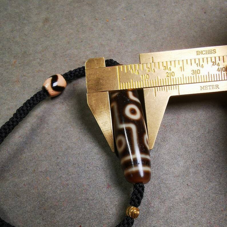 Dzi Bead Necklace,9 Eyed Dzi + Tiget Tooth Bead