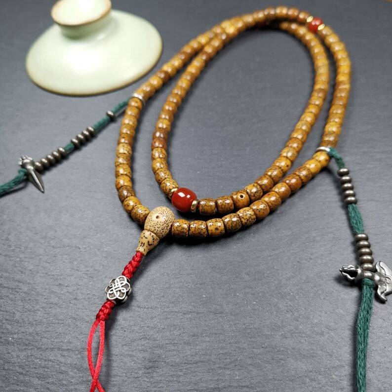 Mala mit Lotusperlen, 7 mm große Gebetsperlen-Halskette, 71 cm
