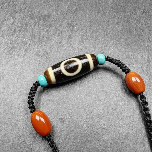 Tibetan Sky & Earth Dzi Bead Necklace,29 x 11mm - Gandhanra-ART