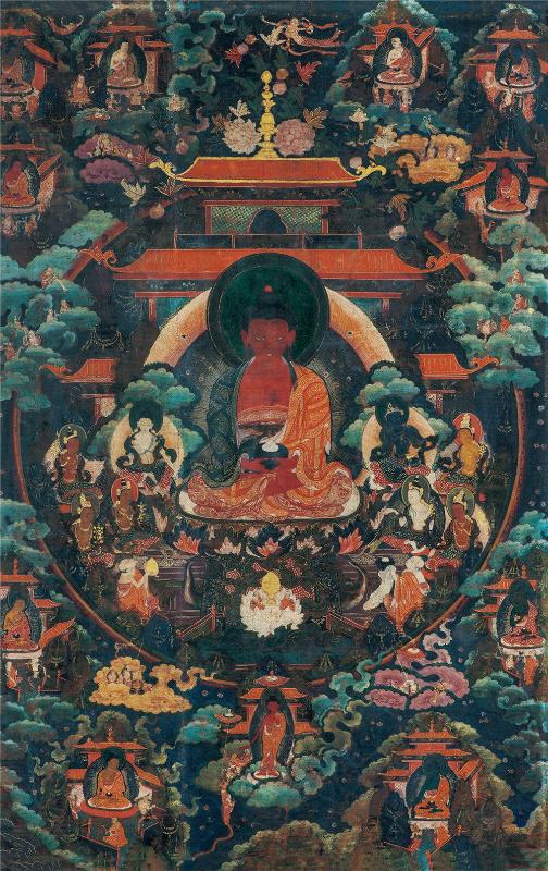Gandhanra Tibetan Thangka Art - Amitayus - Amitabha - from Kathok Monastery - Giclee Print with Mineral Pigments