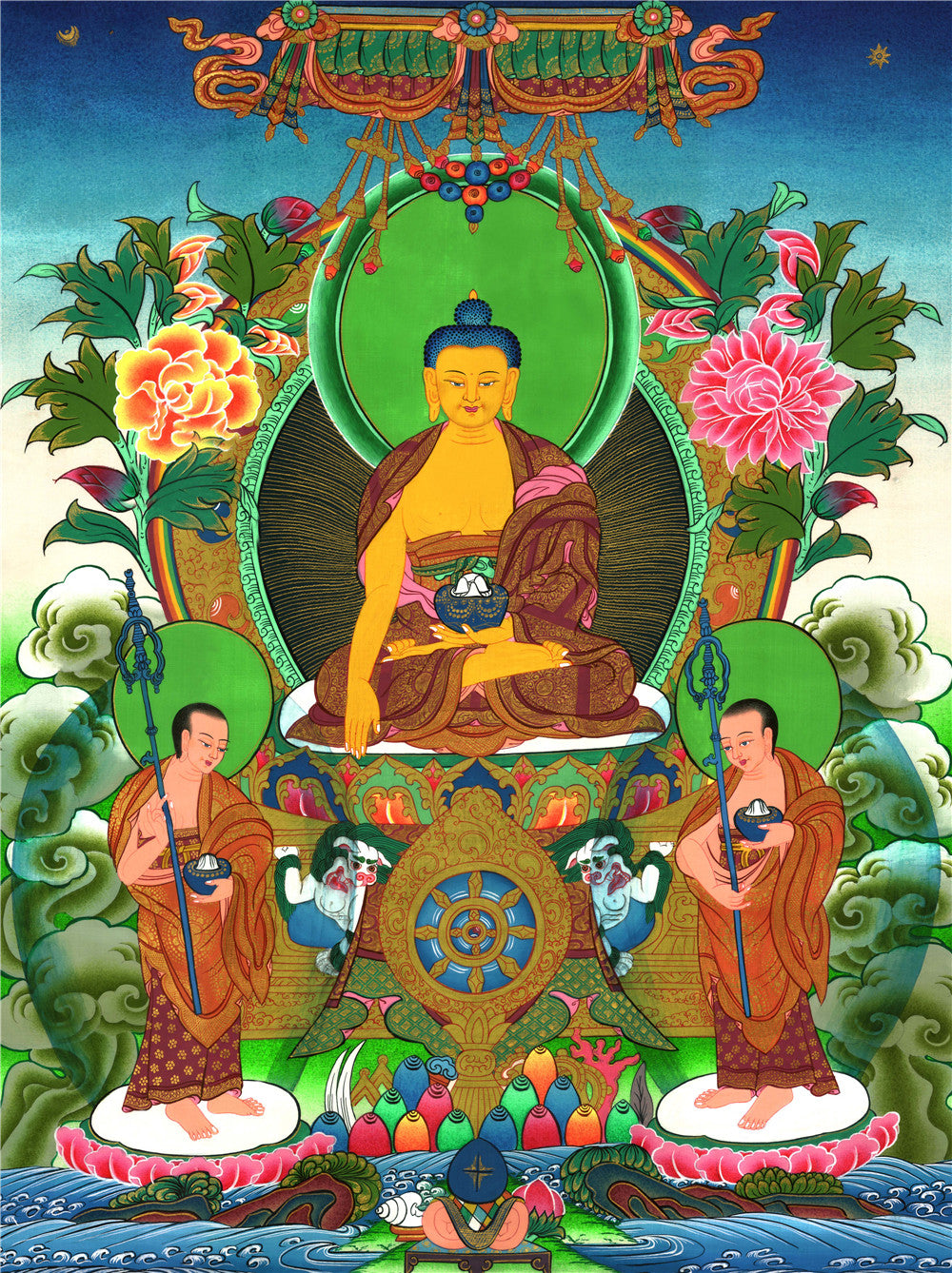 Gandhanra Tibetan Thangka Art - Shakyamuni - from Kathok Monastery - Giclee Print with Mineral Pigments