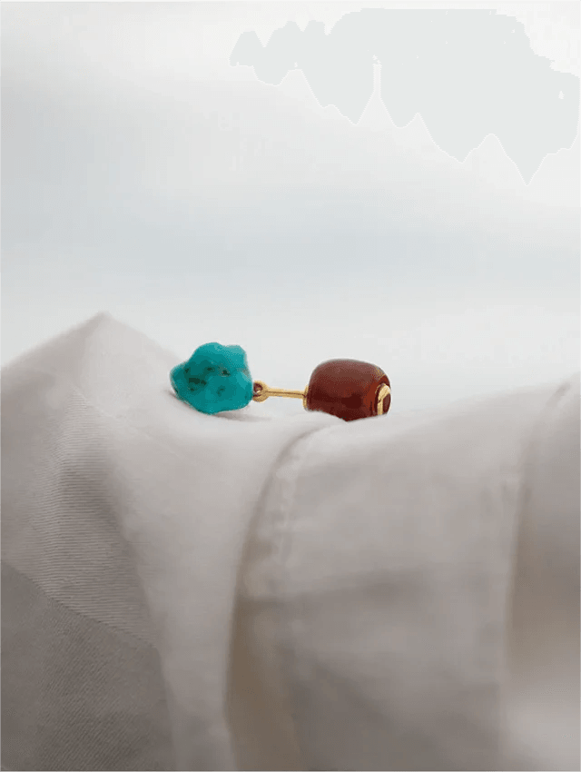 Turquoise Red Agate Earring - Gandhanra-ART