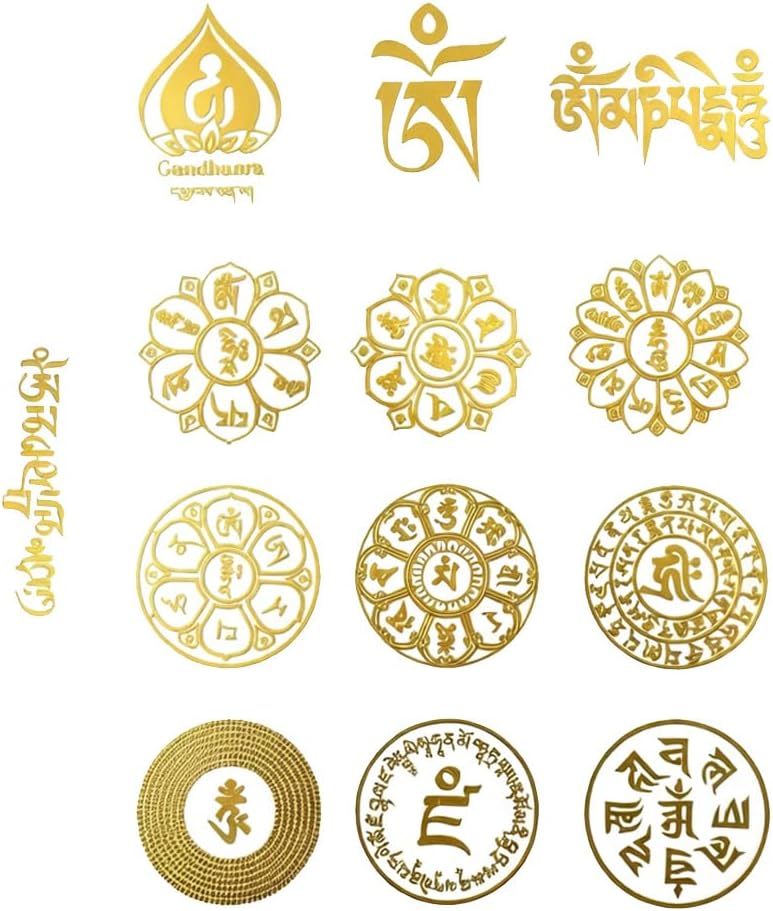 Tibetan Mantra Decals - Metal Sticker Pack 13 Pcs - HD & Waterproof Decorative S - Tibetan Buddhist art
