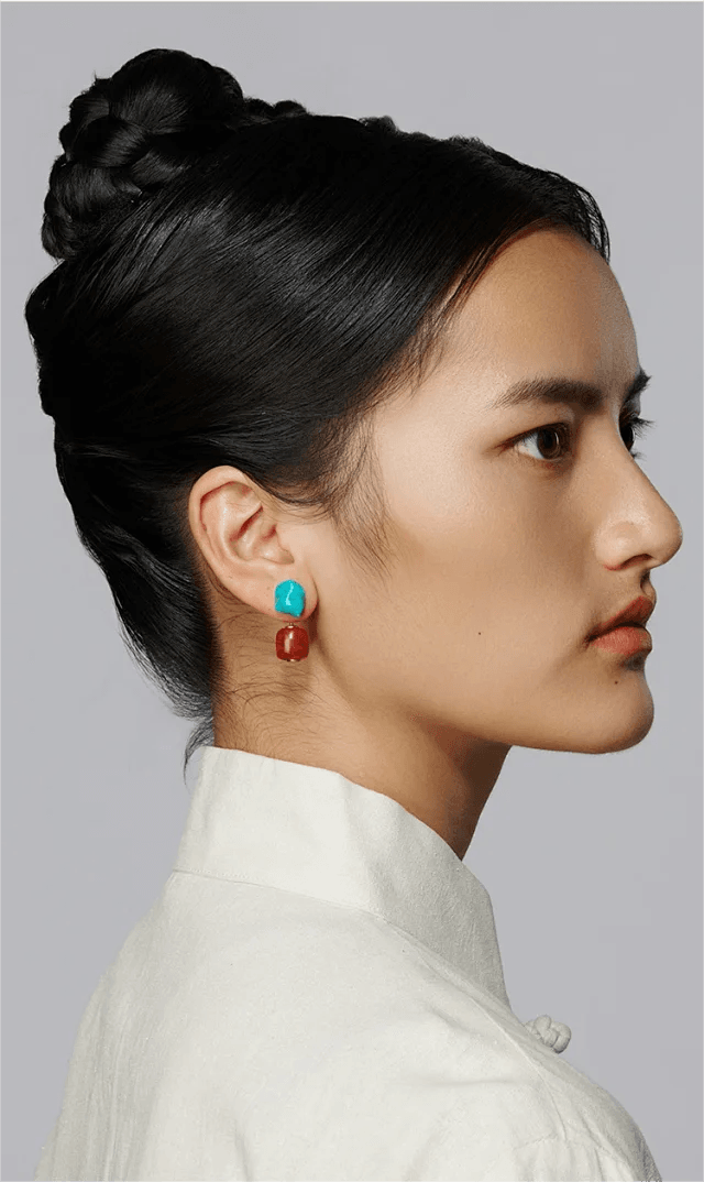 Turquoise Red Agate Earring - Gandhanra-ART