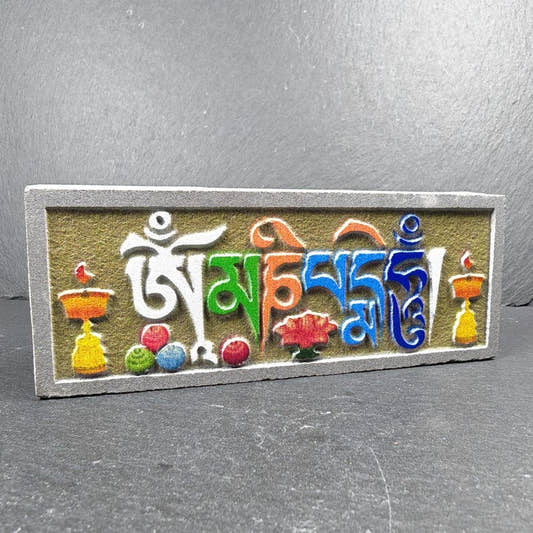 6 Mantras Stones - Artisanal Hand-Carved Mani Stones - Tibetan Buddhist art, detailed view