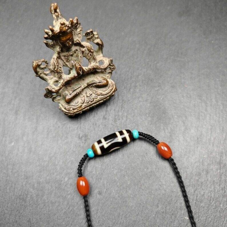 Tibetan Sky & Earth Dzi Bead Necklace,29 x 11mm - Gandhanra-ART