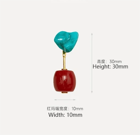 Turquoise Red Agate Earring - Gandhanra-ART