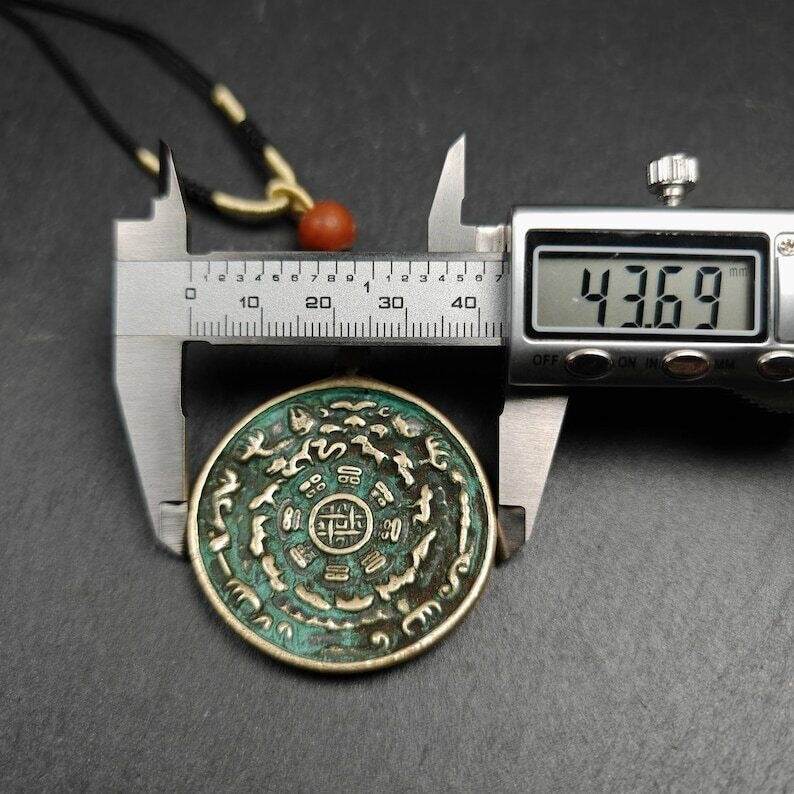 Calendar Amulet Sipaho Badge - Melong Mirror 43mm - Tibetan Buddhist amulet, size reference