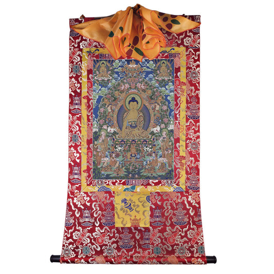 Shakyamuni - Tibetan thangka painting, detailed view