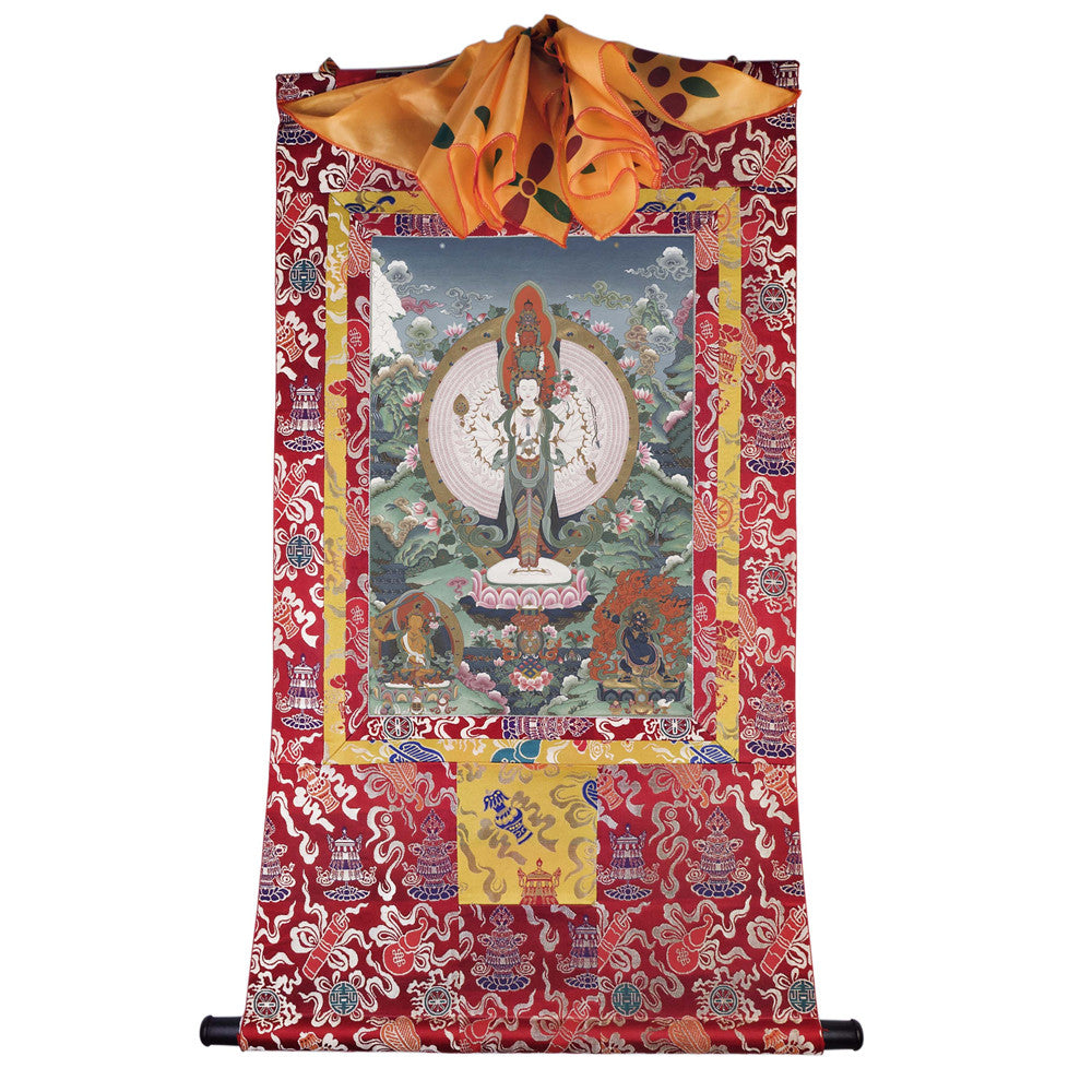 The 1000-hand Avalokiteshvara Thangka - Hand Framed Giclee Printed Tibetan Art