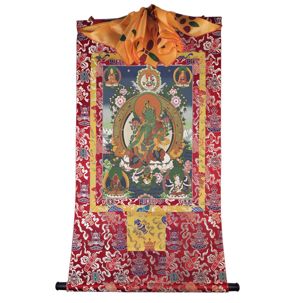 Gandhanra Tibetan Thangka Art - The 21 Taras - Green Tara - from Kathok Monastery - Giclee Print with Mineral Pigments