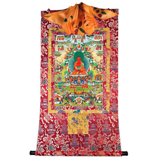 Amidabha in Pure Land - Tibetan thangka painting, detailed view