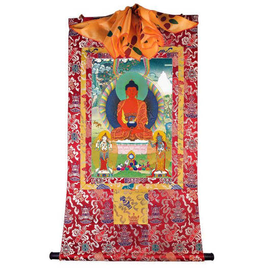 Amitabha Thangka - Tibetan thangka painting, detailed view