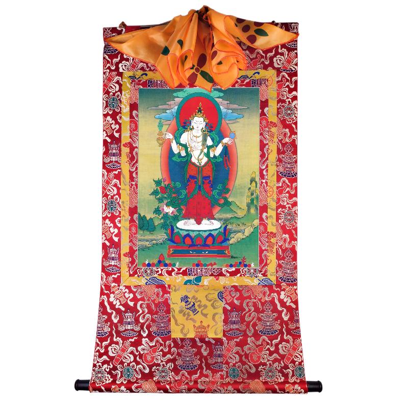 Gandhanra Tibetan Thangka Art - Chenrezig - Padmapani - from Kathok Monastery - Giclee Print with Mineral Pigments