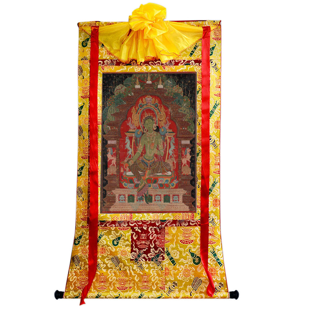 Gandhanra Tibetan Thangka Art -Green Tara - from Kathok Monastery - Giclee Print with Mineral Pigments
