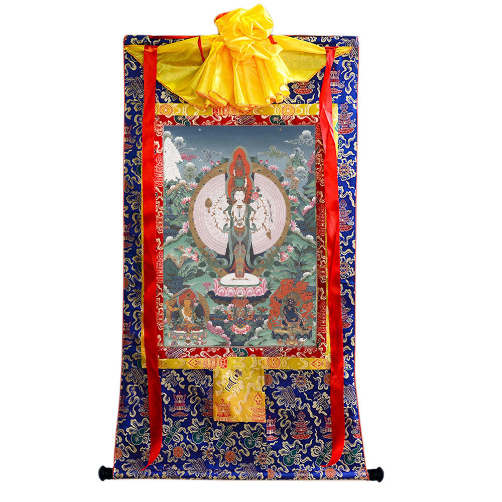 The 1000-hand Avalokiteshvara Thangka - Hand Framed Giclee Printed Tibetan Art