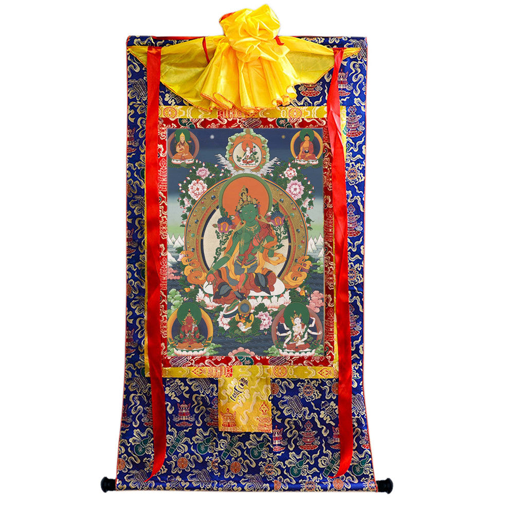 Gandhanra Tibetan Thangka Art - The 21 Taras - Green Tara - from Kathok Monastery - Giclee Print with Mineral Pigments