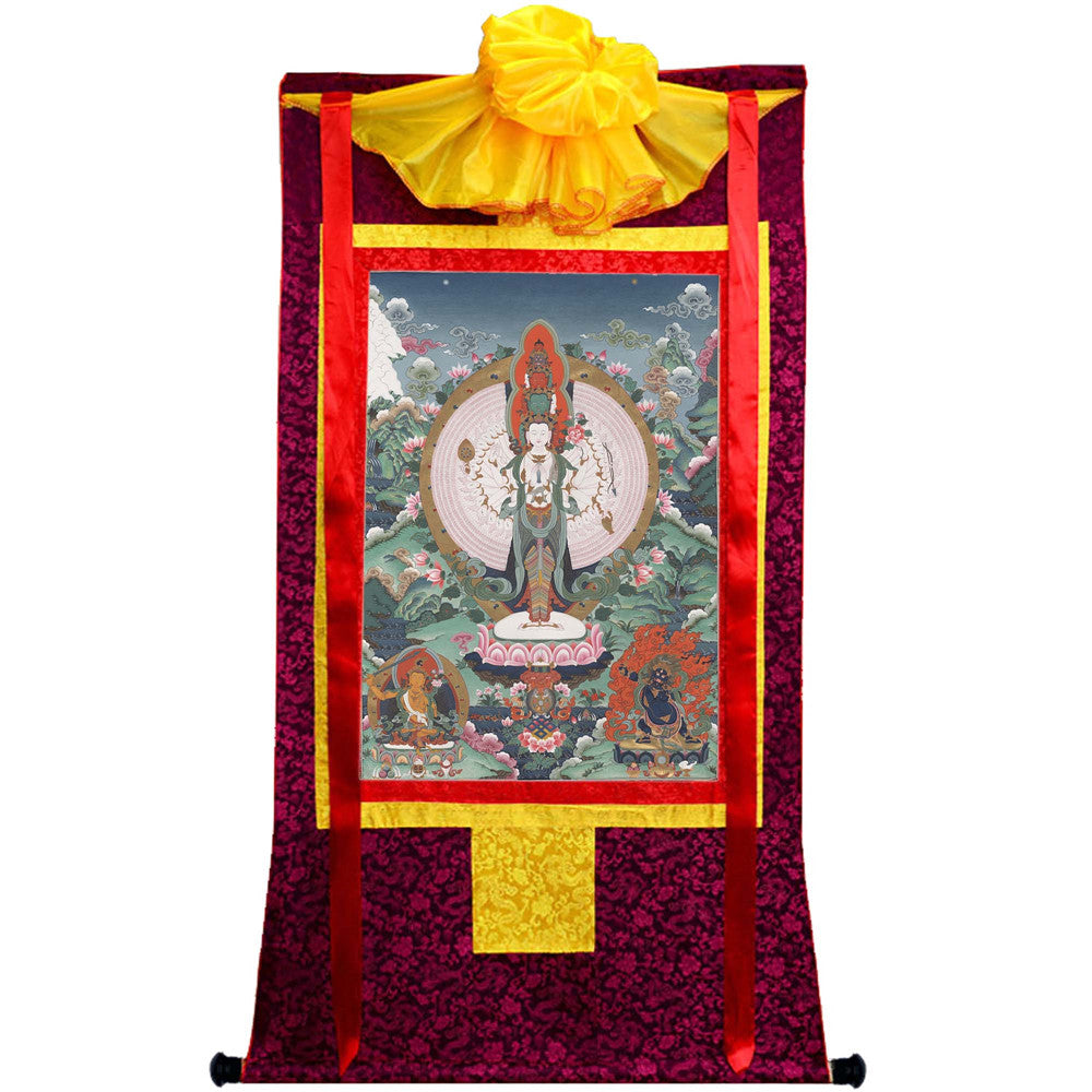 The 1000-hand Avalokiteshvara Thangka - Hand Framed Giclee Printed Tibetan Art