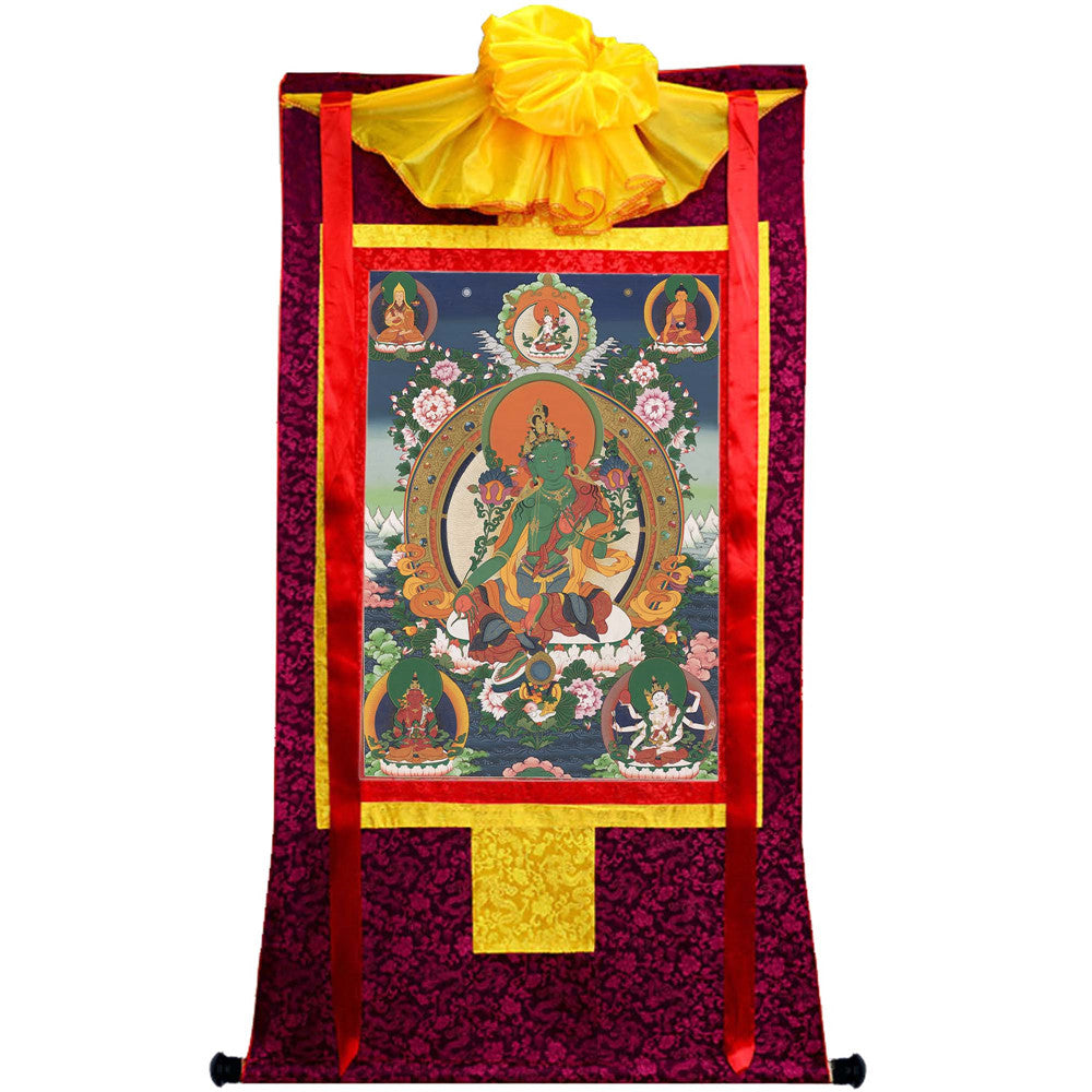 Gandhanra Tibetan Thangka Art - The 21 Taras - Green Tara - from Kathok Monastery - Giclee Print with Mineral Pigments