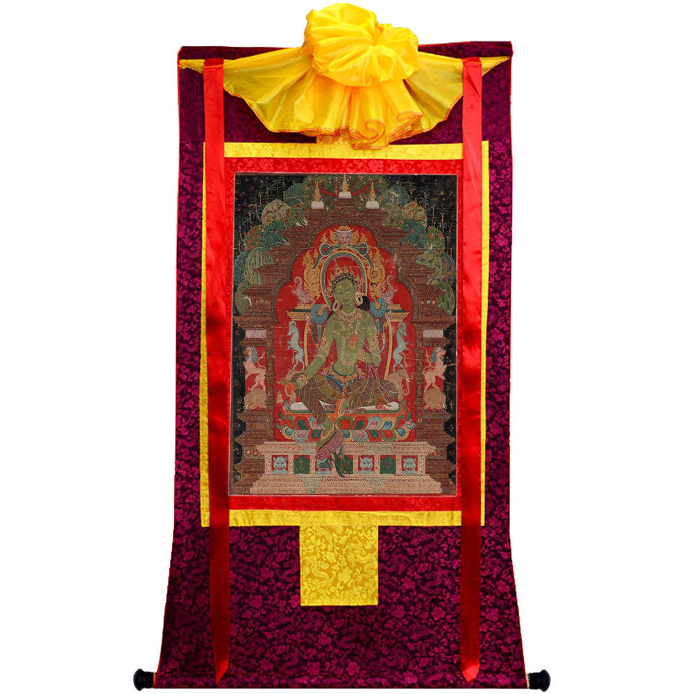 Gandhanra Tibetan Thangka Art -Green Tara - from Kathok Monastery - Giclee Print with Mineral Pigments