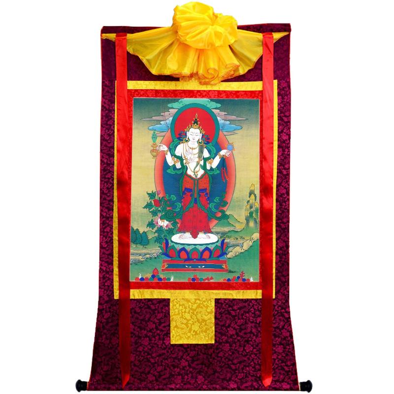 Gandhanra Tibetan Thangka Art - Chenrezig - Padmapani - from Kathok Monastery - Giclee Print with Mineral Pigments