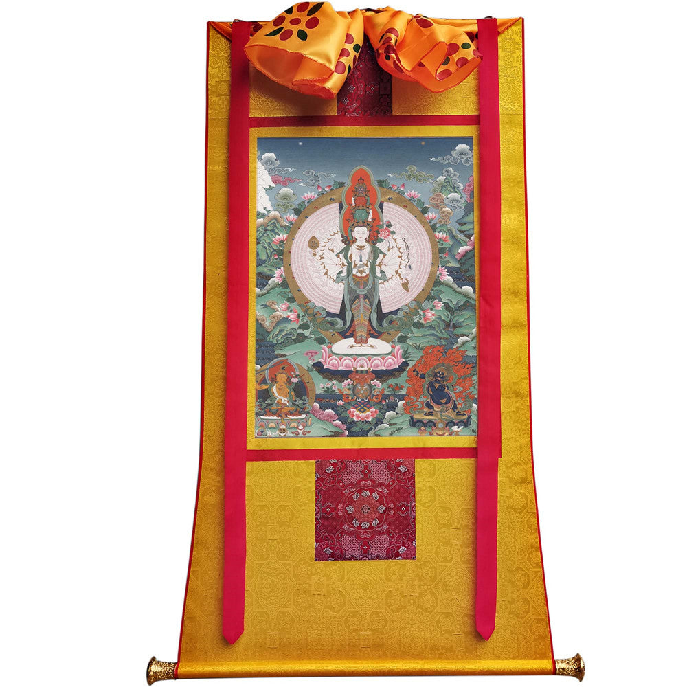 The 1000-hand Avalokiteshvara Thangka - Hand Framed Giclee Printed Tibetan Art