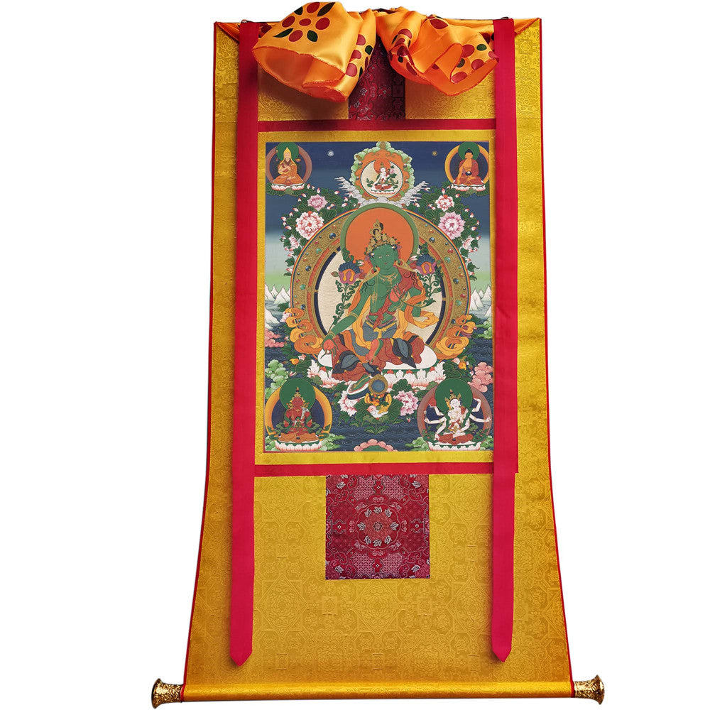 Gandhanra Tibetan Thangka Art - The 21 Taras - Green Tara - from Kathok Monastery - Giclee Print with Mineral Pigments