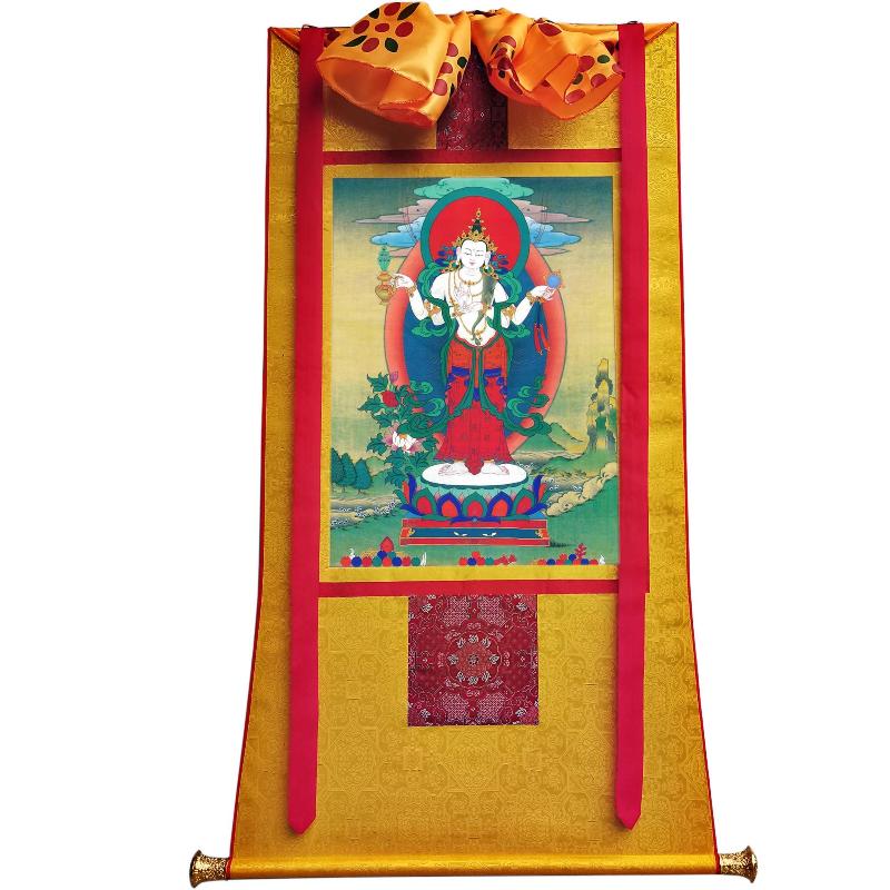 Gandhanra Tibetan Thangka Art - Chenrezig - Padmapani - from Kathok Monastery - Giclee Print with Mineral Pigments