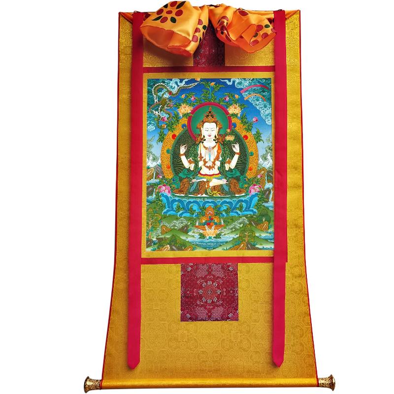Gandhanra Tibetan Thangka Art - Chenrezig - Padmapani - from Kathok Monastery - Giclee Print with Mineral Pigments