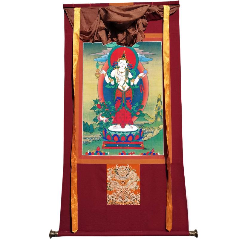 Gandhanra Tibetan Thangka Art - Chenrezig - Padmapani - from Kathok Monastery - Giclee Print with Mineral Pigments