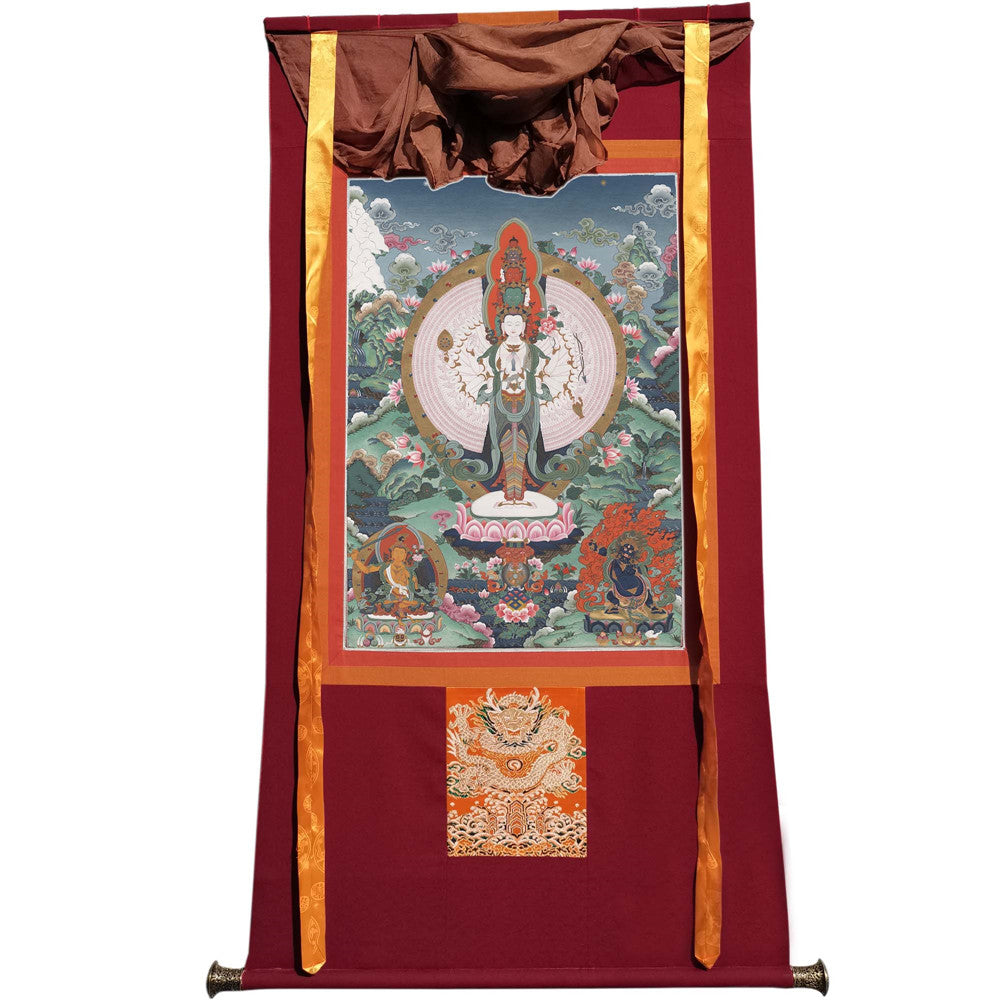 The 1000-hand Avalokiteshvara Thangka - Hand Framed Giclee Printed Tibetan Art