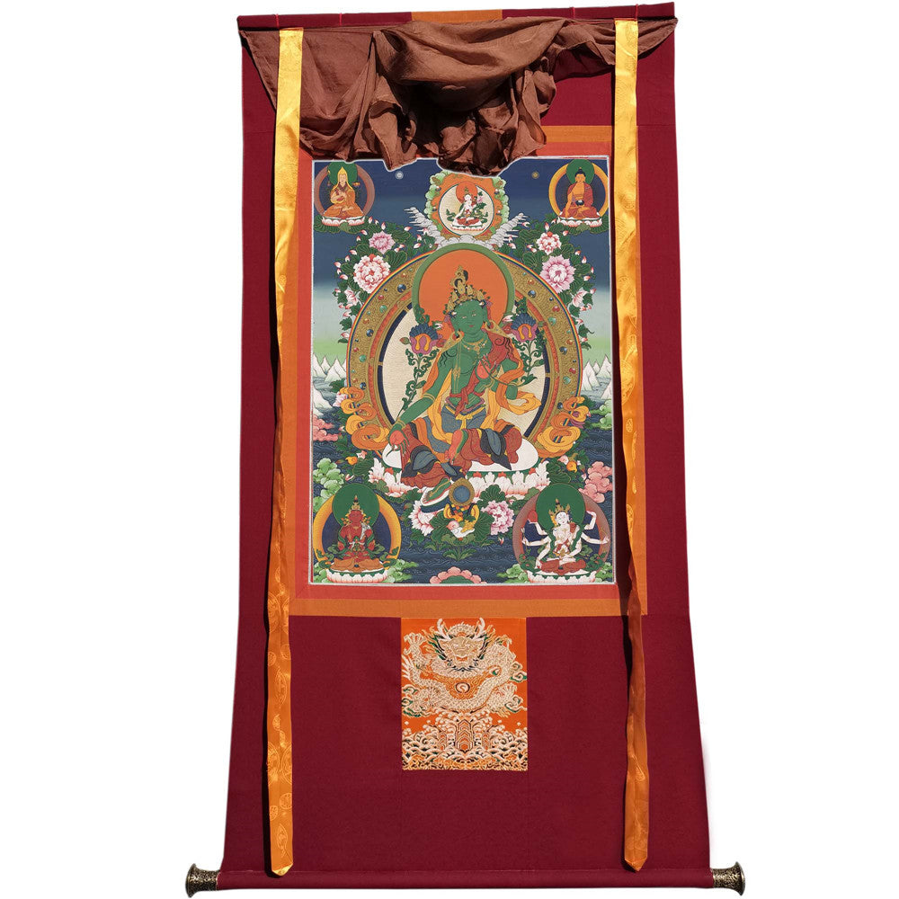 Gandhanra Tibetan Thangka Art - The 21 Taras - Green Tara - from Kathok Monastery - Giclee Print with Mineral Pigments