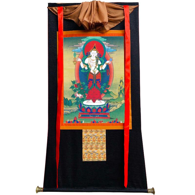 Gandhanra Tibetan Thangka Art - Chenrezig - Padmapani - from Kathok Monastery - Giclee Print with Mineral Pigments