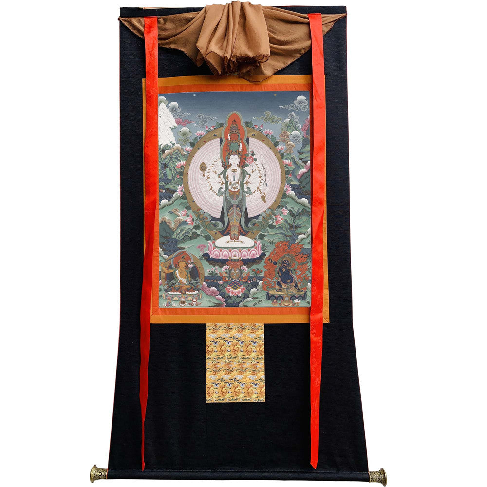 The 1000-hand Avalokiteshvara Thangka - Hand Framed Giclee Printed Tibetan Art