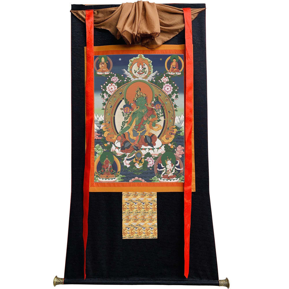 Gandhanra Tibetan Thangka Art - The 21 Taras - Green Tara - from Kathok Monastery - Giclee Print with Mineral Pigments