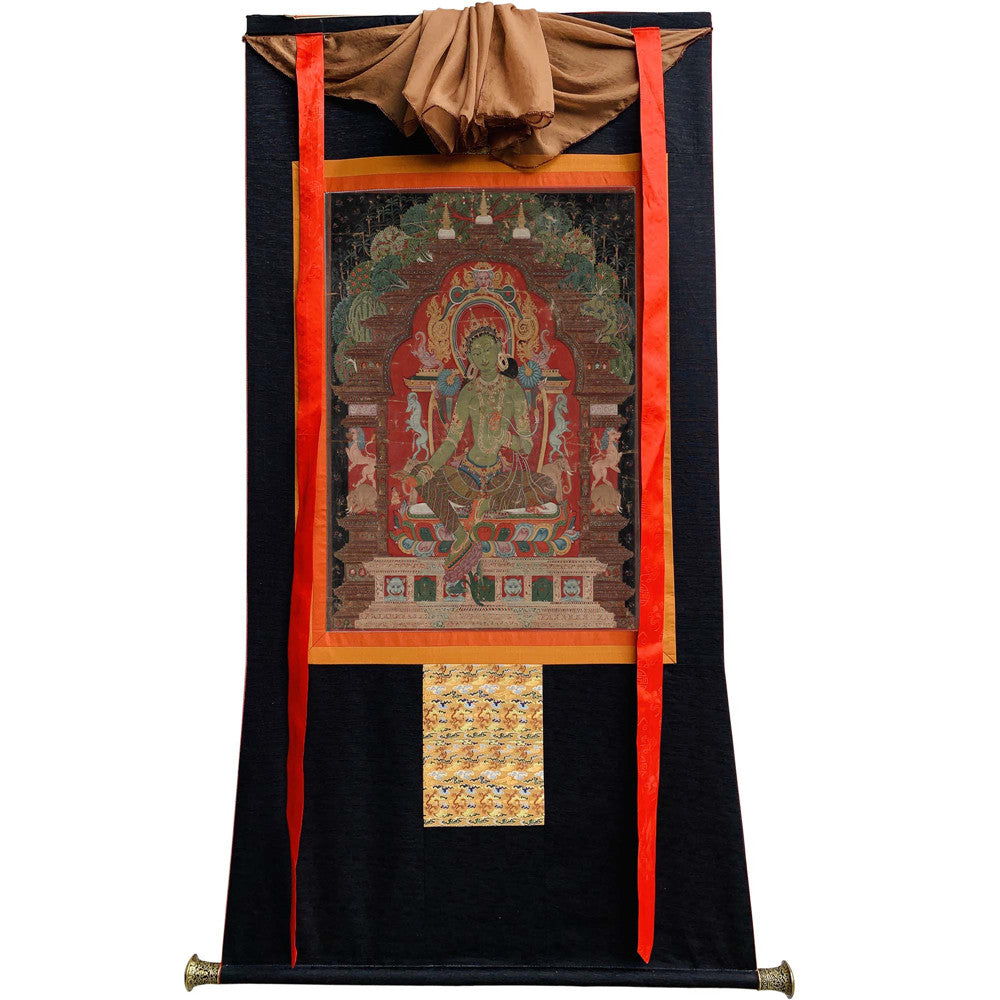 Gandhanra Tibetan Thangka Art -Green Tara - from Kathok Monastery - Giclee Print with Mineral Pigments