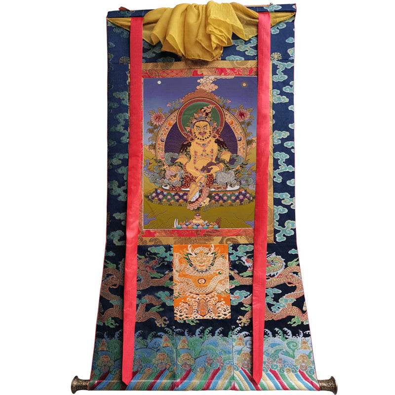 Yellow Jambhala Image - Tibetan thangka painting, size reference