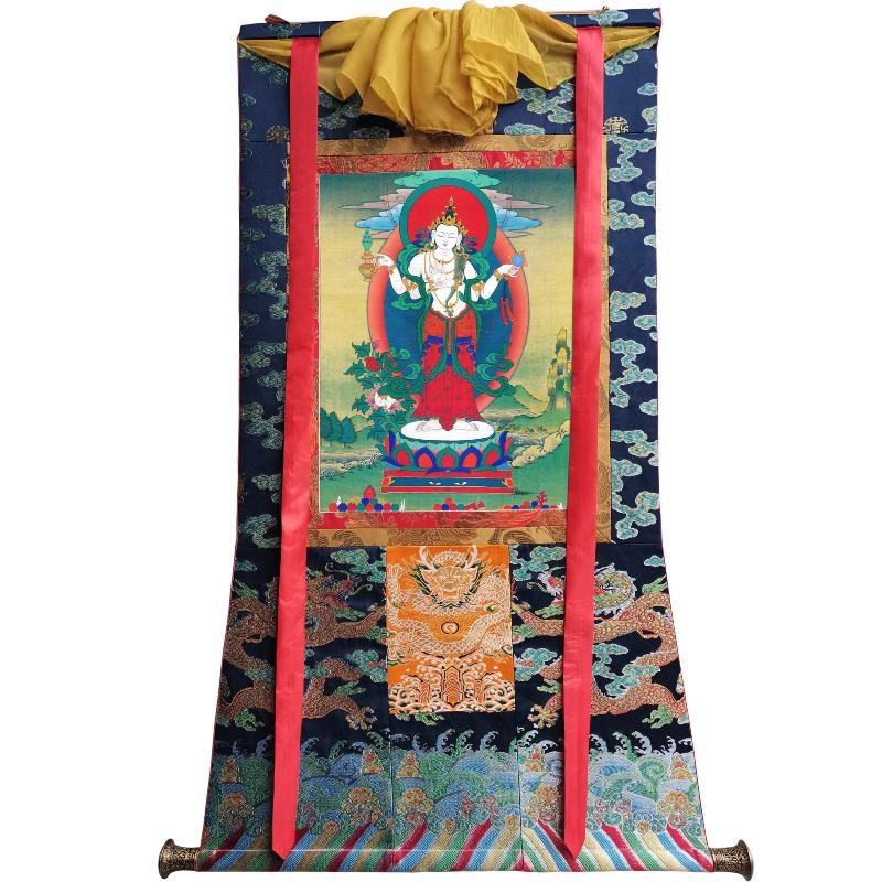Gandhanra Tibetan Thangka Art - Chenrezig - Padmapani - from Kathok Monastery - Giclee Print with Mineral Pigments
