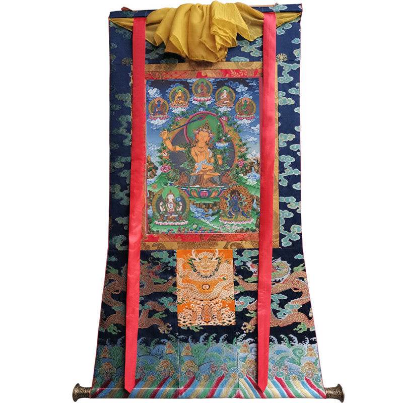 Manjusri Image - Tibetan thangka painting, size reference
