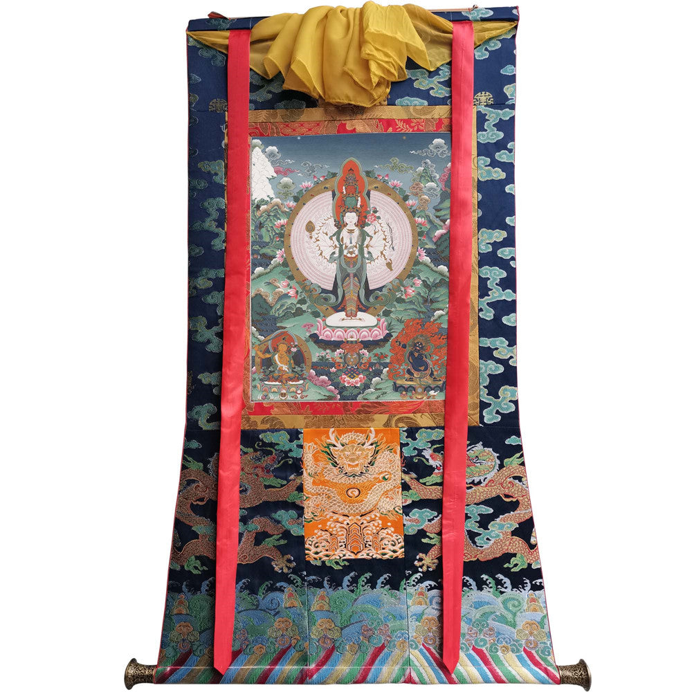 The 1000-hand Avalokiteshvara Thangka - Hand Framed Giclee Printed Tibetan Art