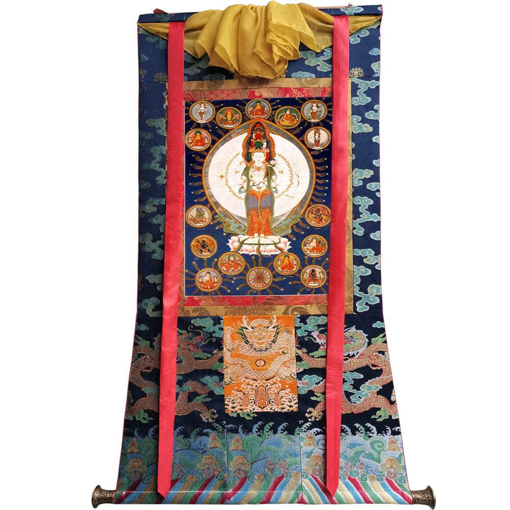 1000 Arms Avalokiteshvara Image - Tibetan thangka painting, size reference