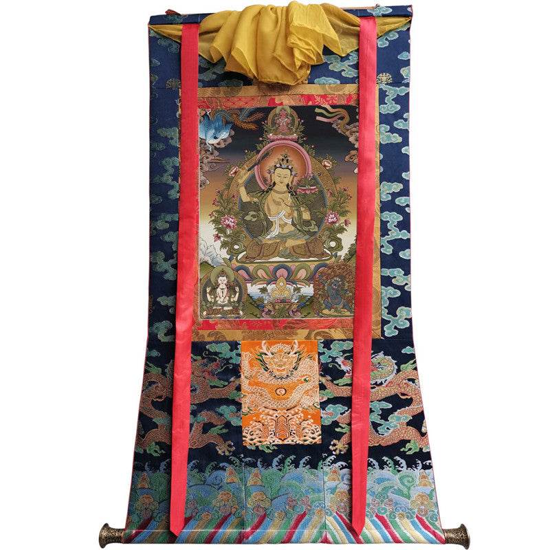 Manjusri Image - Tibetan thangka painting, size reference