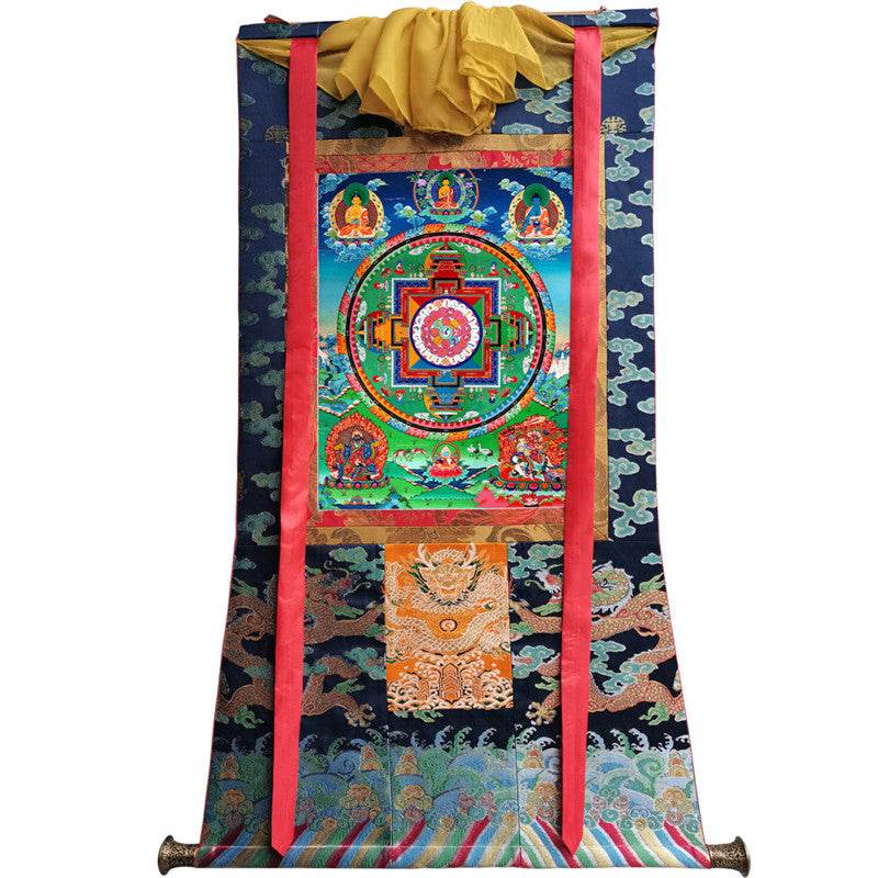 Medicine Buddha Image - Tibetan thangka painting, size reference