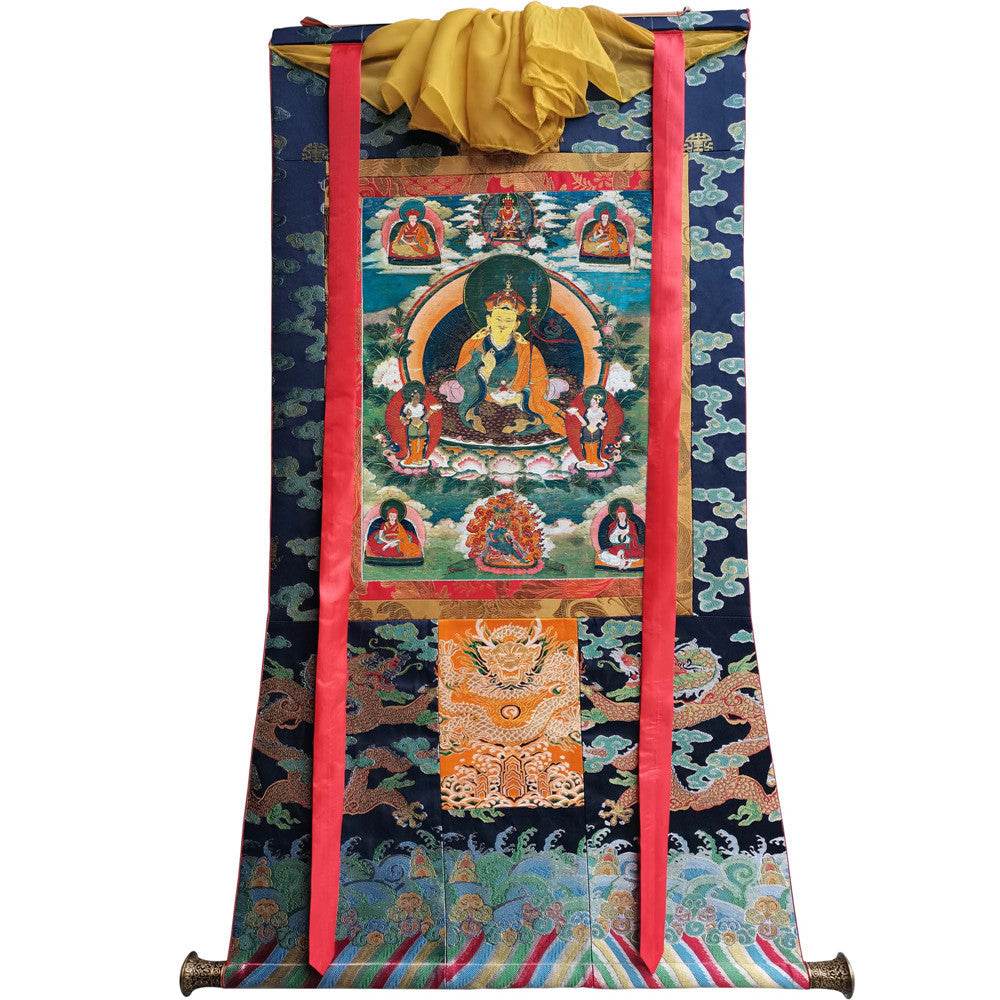 Padmasambhava - Guru Rinpoche - 17th Century Version - Tibetan thangka painting, size reference