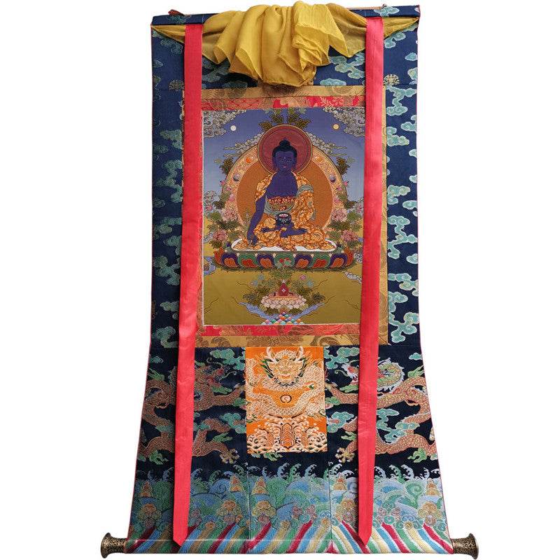 Bhaisajyaguru - Medicine Buddha Image - Tibetan thangka painting, size reference