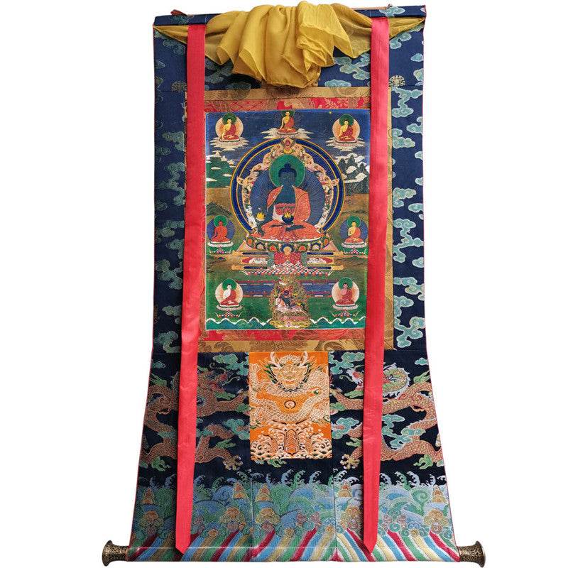 Medicine Buddha Image - Tibetan thangka painting, size reference