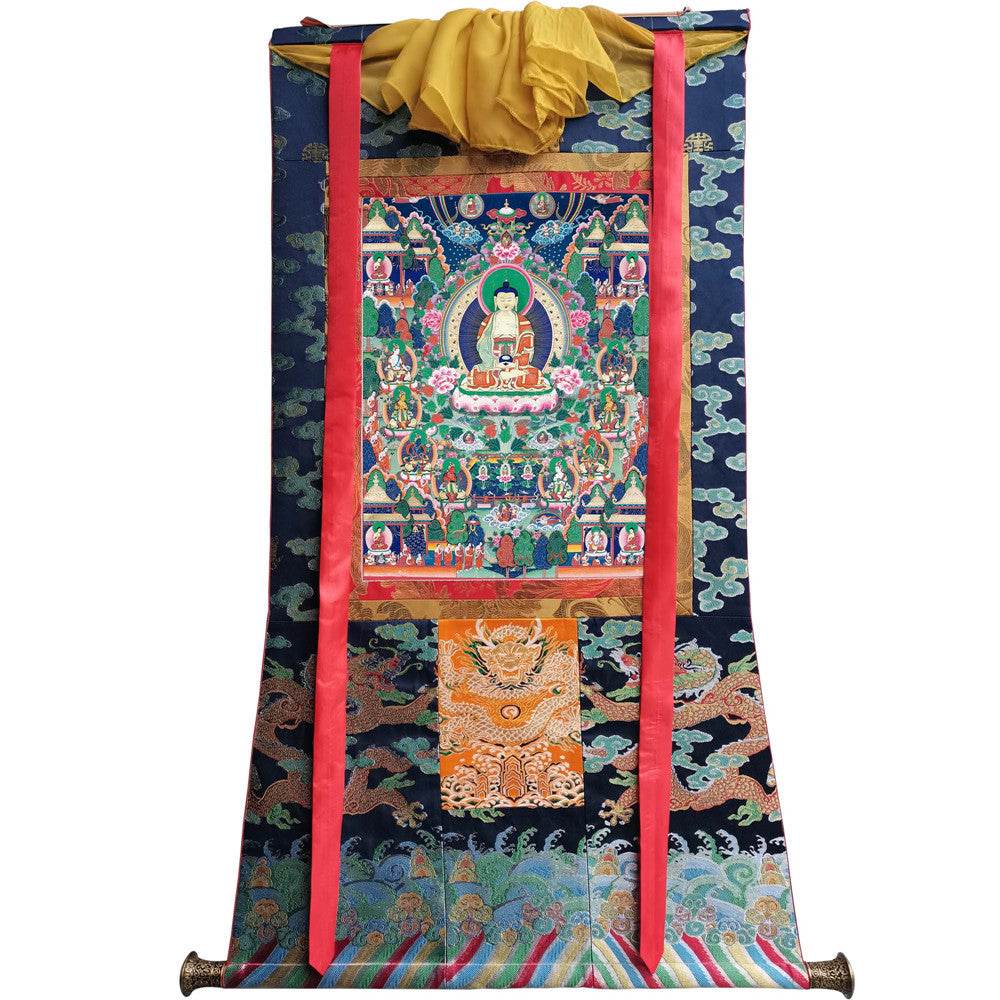 Western Pure Land of Ultimate Bliss - Tibetan thangka painting, size reference